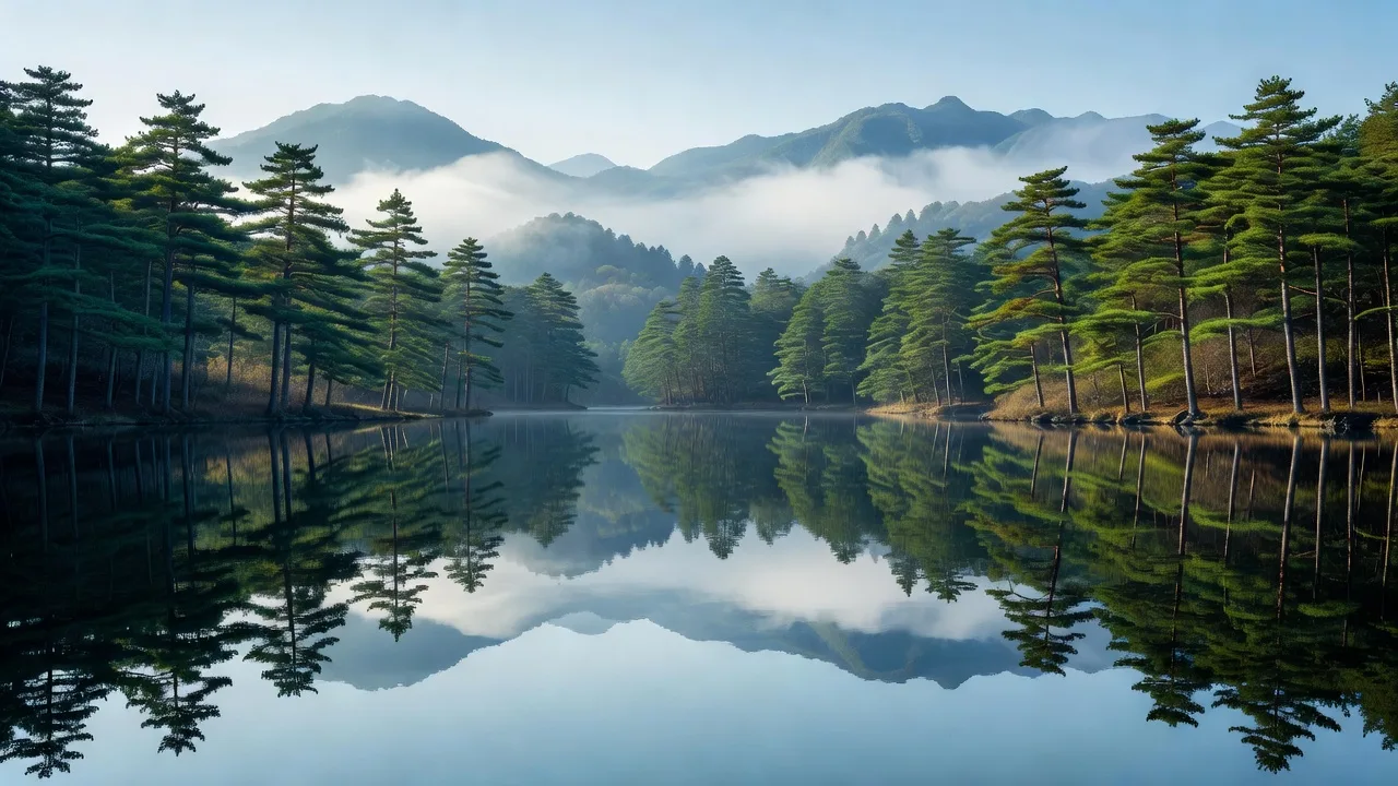 湖面に映る山並み